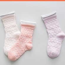 日系夏季网眼宝宝袜子薄款大波浪透气纯棉0-3岁拼色中筒儿童袜