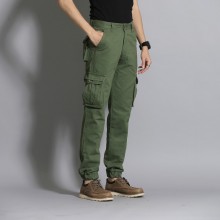 2017春夏新款韩版男式多袋休闲裤 青年小直筒橡筋束脚纯色工装裤