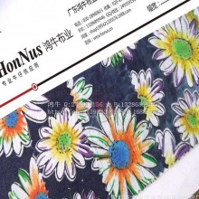 高端时尚 春夏装 薄款 无弹力 新款菊花朵朵 印花洗水牛仔