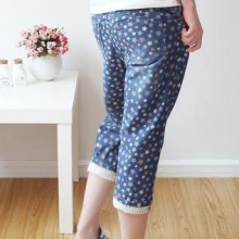 ZX3844  彩色碎花五角星小猴子宽松大码显瘦百搭垮裤牛仔