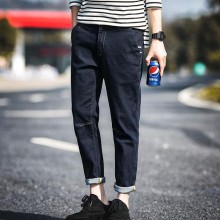 2016秋季时尚男式原创纯色牛仔裤九分裤男士韩版潮款修身牛仔