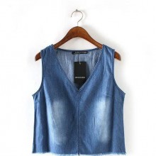 ZYRA2876-女装批发16夏季新款 V领水洗磨白毛边牛仔