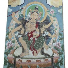 厂家直销 西藏藏传佛教丝绸刺绣 织锦金丝刺绣唐卡 三头六臂