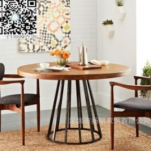 简约现代大圆桌 实木餐桌台面复古 桌脚拉丝古铜色铁艺 来图定