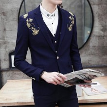 一件代发男装修身小西装  绅士便西礼服三件套韩版绣花男西服套