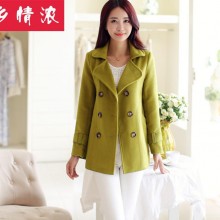 2015秋冬韩版新款双排扣女式毛呢外套 呢子大衣修身显瘦风衣