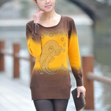 供应意秋17204精品毛衣，女式羊毛衫，针织羊毛衫加工