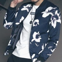 2017春装新款男士碎花夹克 韩版修身青春流行时尚立领外套男