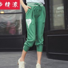 2015年女裤 夏季新款女式休闲裤 韩版糖果色显瘦亚麻休闲裤