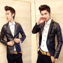 休闲新款便西青年休闲男士时尚都市修身韩版潮流个性合身皮衣酷