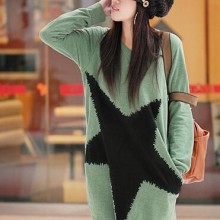 2016 韩版秋季新款五角星图案中长款大五角星卫衣