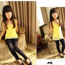 春款儿童长裤 原单女童打底裤 AB面全棉蕾丝拼接宝宝裤 外贸