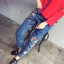 XC-6105UP 欧洲站大牌同款秋季新品刺绣花朵磨边小脚裤