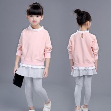 春季童装新品童套装2017女童韩版纯色时尚两件套儿童休闲套装