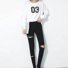 2016夏新款韩版破洞打底裤外穿铅笔裤九分弹力修身破洞小脚裤