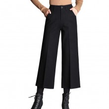 女阔腿裤 2016秋冬新款中腰宽松毛呢九分裤 欧美女式加厚休