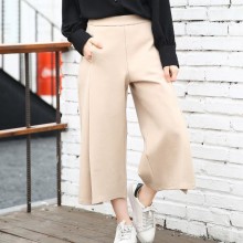 2017春装新品 鲲莱396332 时尚开叉阔腿裤 松紧腰长