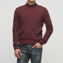 圆领红色条纹薄款针织衫