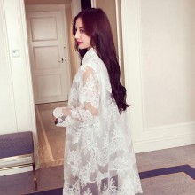 【艾佳依】2016春季新品女装衬衫领设计长袖宽松蕾丝连衣裙女