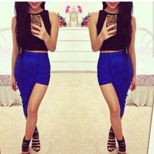 速卖通热卖货源多色不对称不规则露腿多色褶皱修身半身裙