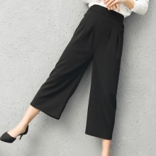 厂家直销2016春夏新款甜美阔腿九分裤 高腰松紧腰阔腿裤子特