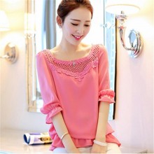 新款韩版长袖大码女装蕾丝雪纺衫   新款女装批发  宁阳经纬纺织品  蕾丝衫/雪纺衫