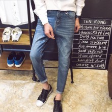 一件代发潮男款牛仔裤韩版小脚裤 金属装饰九分裤微跨哈伦裤C1