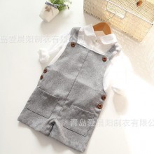 kz6071 外贸童装批发 女童连体背带裤 背带短裤 秋款连