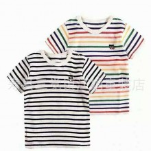 外贸童装儿童短袖针织衫 日单全棉条纹汗衫 夏季舒适透气t恤衫