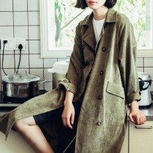 批发鹿与飞鸟文艺复古高品质灯芯绒中长裤秋冬风衣 一件代发