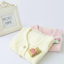 女童毛衣2016春季新款韩版蕾丝卷边马甲纯色提花针织开衫厂家