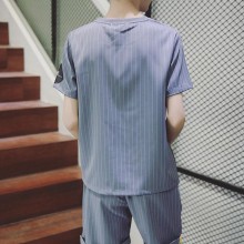 2016夏季新款男装条纹套装 短袖修身圆领T恤 条纹短裤