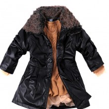 冬款童装2016女童外套欧美中大童风衣中长款厂家批发毛领皮衣