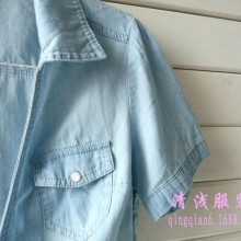 显瘦 薄牛仔开衫短袖外套 打结小外搭小外披坎肩大码女装防晒衣