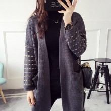 2017春季新品韩版东大门宽松中长款针织开衫女金丝袖毛衣女直