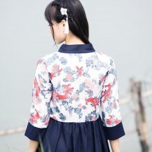 丝苑汉元素时装厂家批发 玉麒麟 原创汉服改良复古长袖棉麻印花连衣裙 秋季汉元素日常套