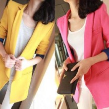 2014秋季新款女装极简撞色可卷袖长袖修身显瘦收腰百搭小西装