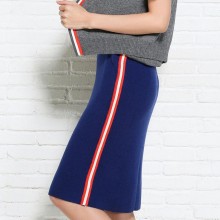 条纹撞色一步裙女针织羊毛裙  百搭包臀裙羊绒 中裙女半身裙