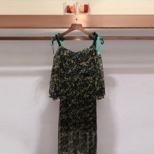 L2873 2017春夏季新款女装系结吊带V领真丝印花连衣裙