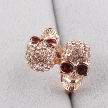 新款欧美夸张个性双骷髅头滴油镶捷克钻石戒指批发 跨境电商批发