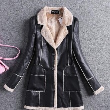 2017爆款新款修身皮衣大码女装加绒加厚中长款高档PU皮夹克