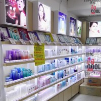 化妆品柜 金属木纹高柜铁木化妆柜台 化妆品展示柜商超货架展示架