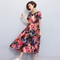 实拍 2016夏民族风宽松盘扣短袖显瘦长裙文艺印花棉麻连衣裙