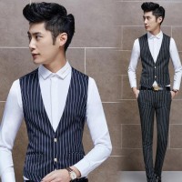 一件起批男士理发店条纹马甲韩版修身英伦百搭坎肩潮流时尚男马甲