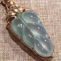 金工金神珠宝玉器工艺品 18K金镶嵌翡翠叶子吊坠 事业有成叶子吊坠雕刻加工厂  正规玉石雕刻厂家
