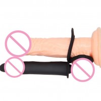 新款夫妻共振男用配戴式硅胶仿真双管齐下外贸热销