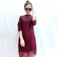 蕾丝连衣裙秋冬款2016新款中长款长袖气质时尚裙子修身休闲打底裙